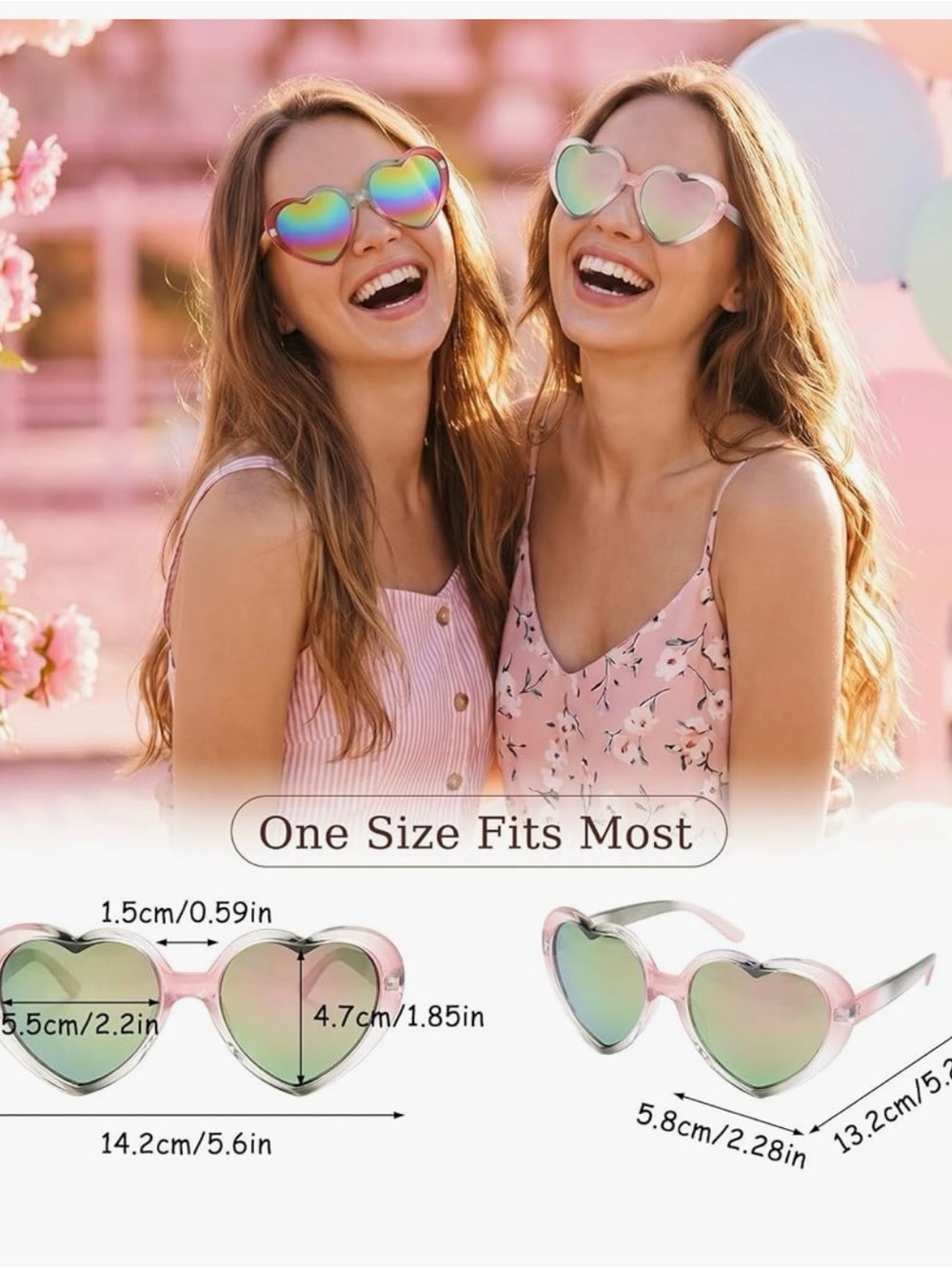 2pcs Heart Shaped Sunglasses for Women Rainbow Mirror Lens - Picture 2 of 8